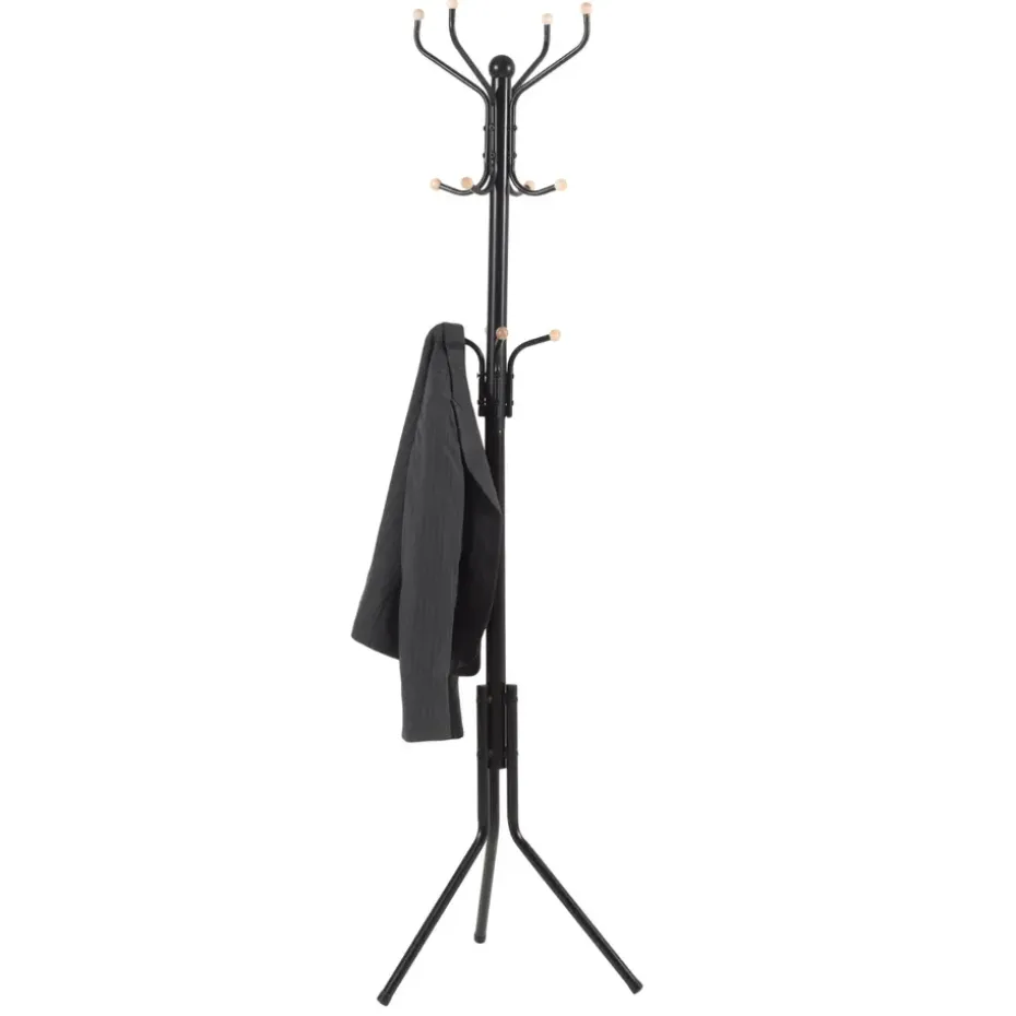 Design Kapstok - 12 Haken - Staande kapstok - 182 cm - Zwart