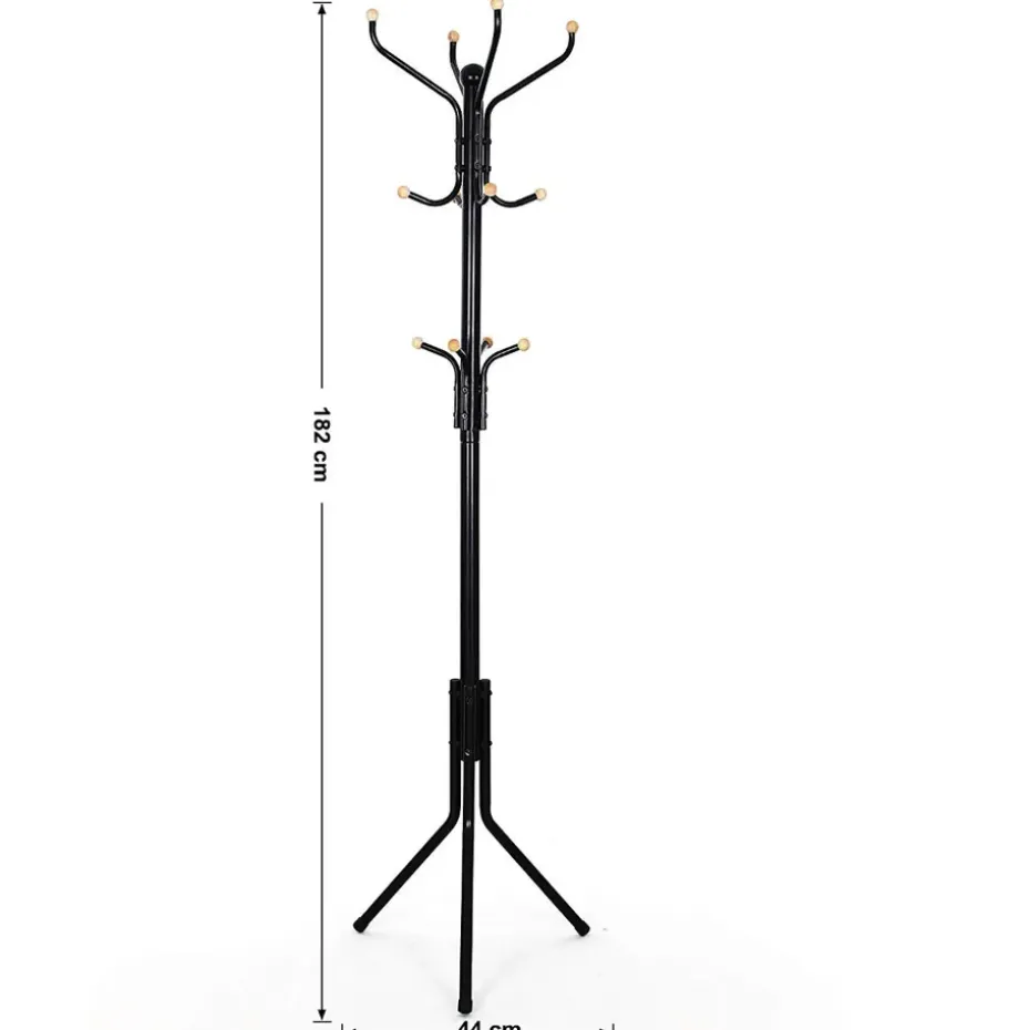 Design Kapstok - 12 Haken - Staande kapstok - 182 cm - Zwart
