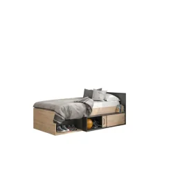 Diagone Bed Erquy - Opbergvakken - 90x200cm - Zwart/Eikenkleur