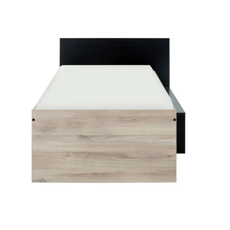 Diagone Bed Erquy - Opbergvakken - 90x200cm - Zwart/Eikenkleur