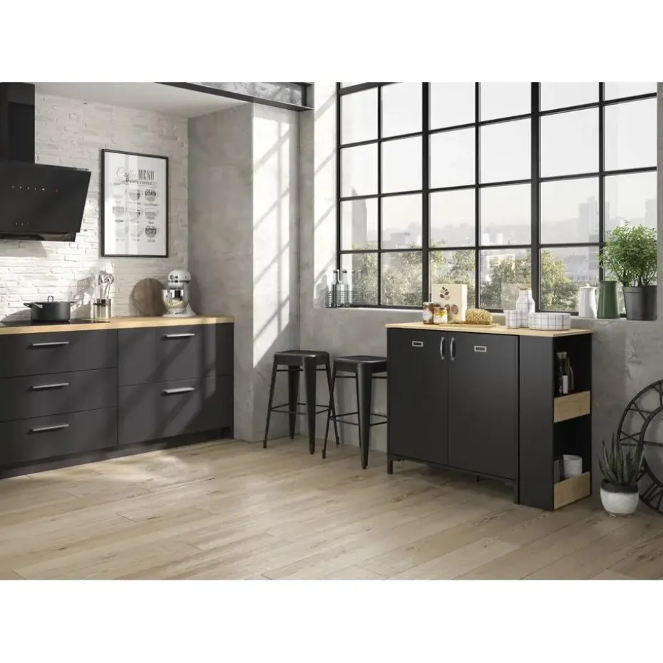 Diagone Draaibare bar Manchester - zwart/eikenlook