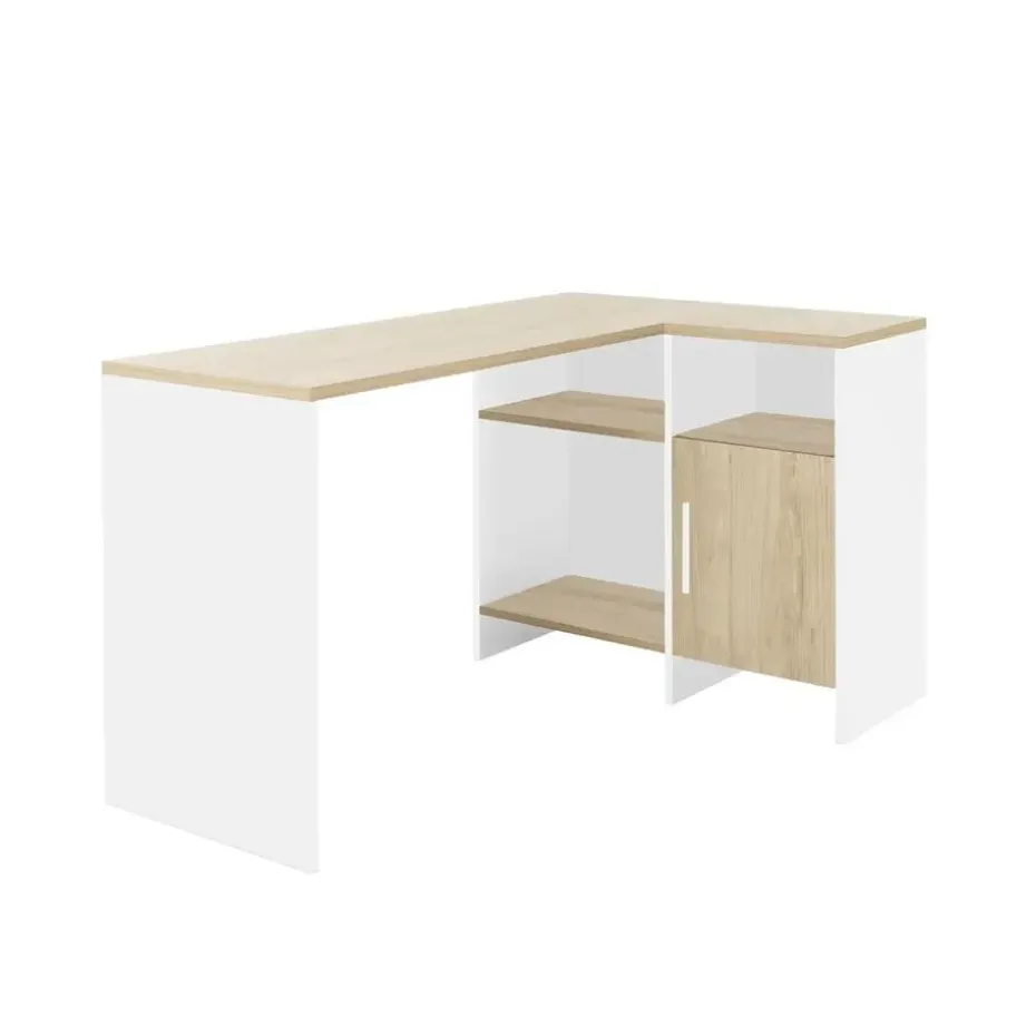 Diagone Hoekbureau Liverpool - 1 deur 3 vakken -Wit/Eikenkleur