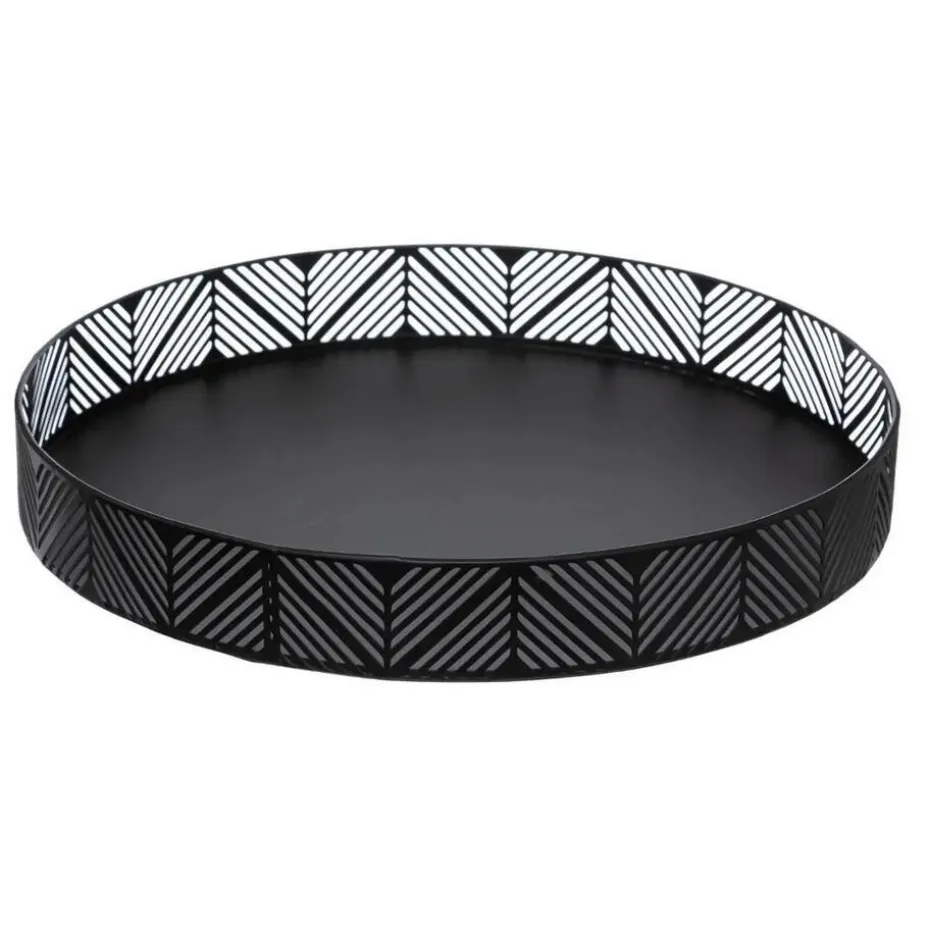 Dienblad - zwart - D30 cm - metaal - rond - met rand