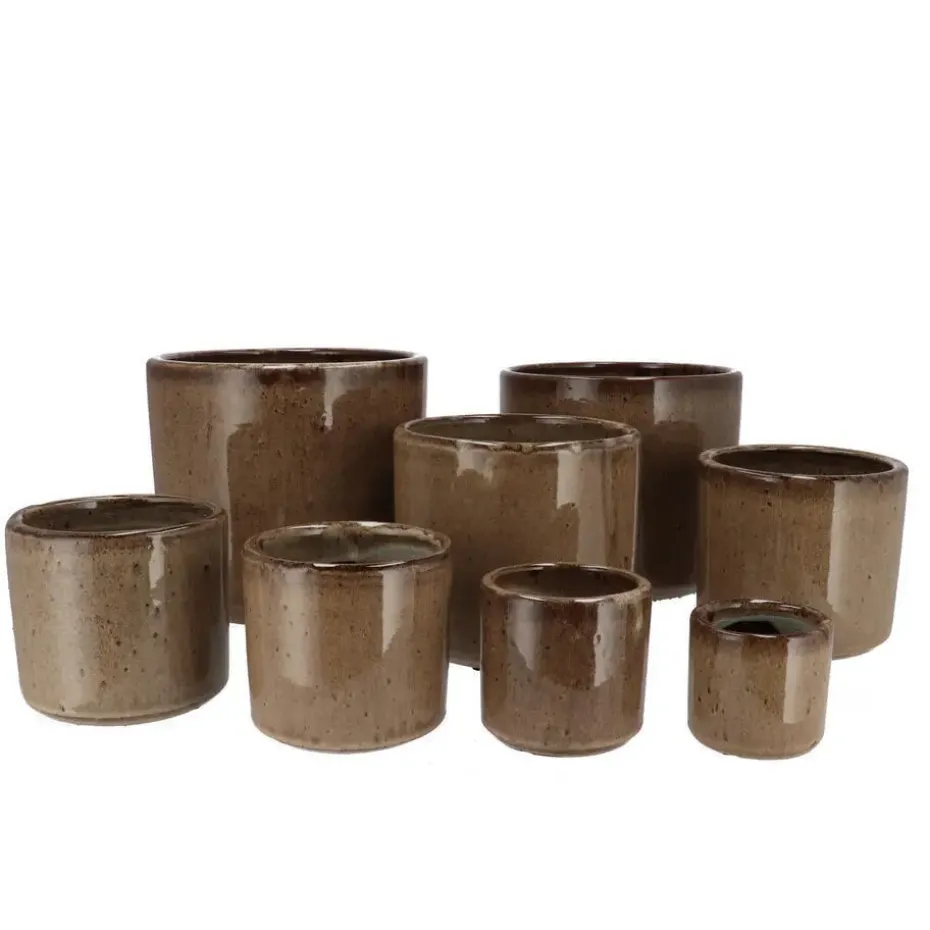 DK Design Bloempot model Brown Glaze - taupe - D18 x H20 cm - glanzend
