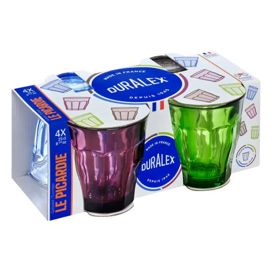Duralex Drinkglazen Picardie - 4 stuks - gekleurd - glas - 250 ml