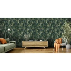 Dutch Wallcoverings - Eden palmbomen zwart/groen - 0,53x10,05m