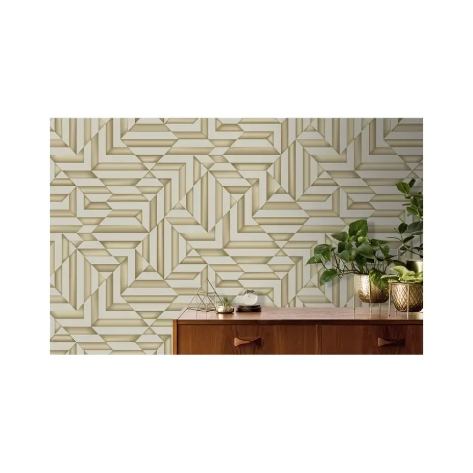 Dutch Wallcoverings - Galactik ruit/streep beige/goud - 0,53x10,05m