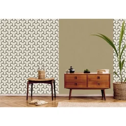 Dutch Wallcoverings - Onyx dessin wit/zwart/beige - 0,53x10,05m