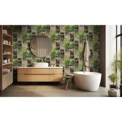 Dutch Wallcoverings Vliesbehang Artifice planken/planten - beige/grn - 10mx53cm