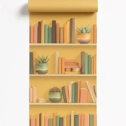 Dutch Wallcoverings Vliesbehang Artifice boeken/planken - geel - 10,05m x 53cm