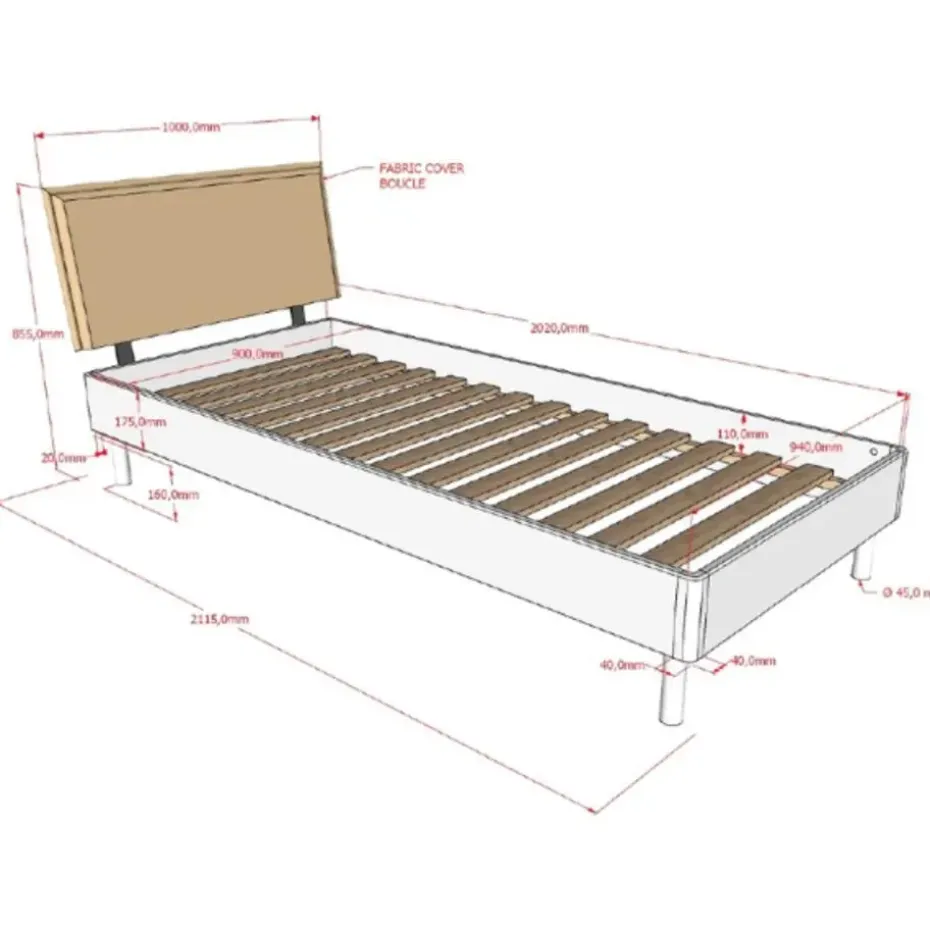 Eenpersoonsbed Forrest 90x200cm - massief beukenhout - wit/beige