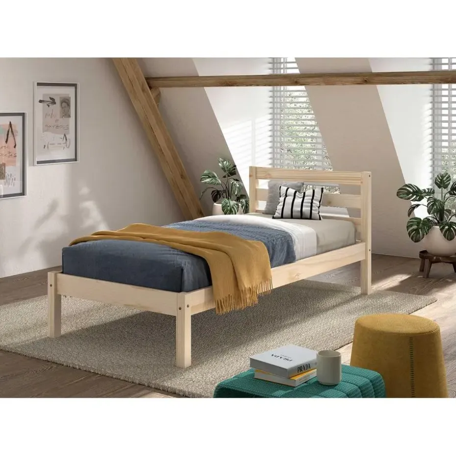 Eenpersoonsbed Pino 90x200cm - massief dennenhout