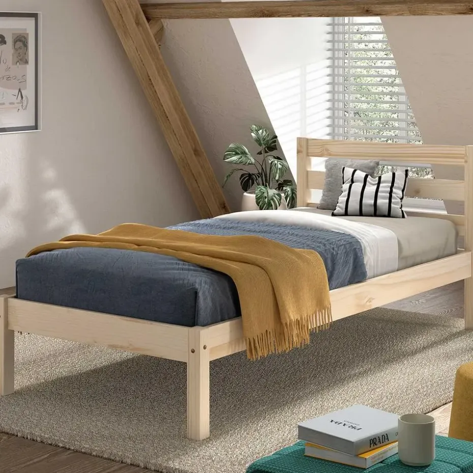 Eenpersoonsbed Pino 90x200cm - massief dennenhout