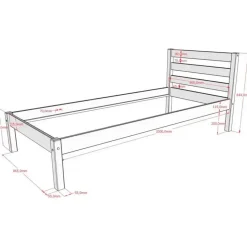 Eenpersoonsbed Pino 90x200cm - massief dennenhout