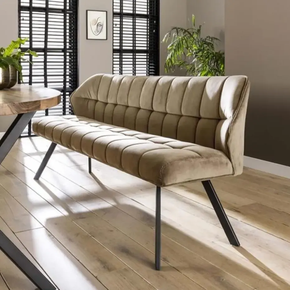 Eetkamerbank Champagne Velvet - Metalen Onderstel