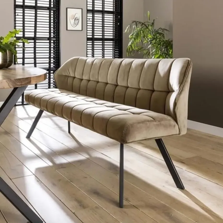 Eetkamerbank Lino Velvet Stof Champagne 180 cm Geblokt