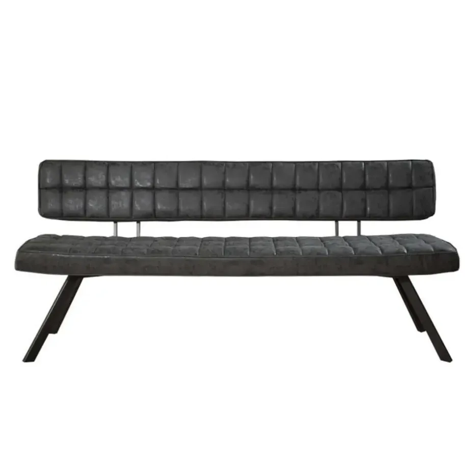 Eetkamerbank Zwart Kunstleer - 180cm - Kruisstiksel