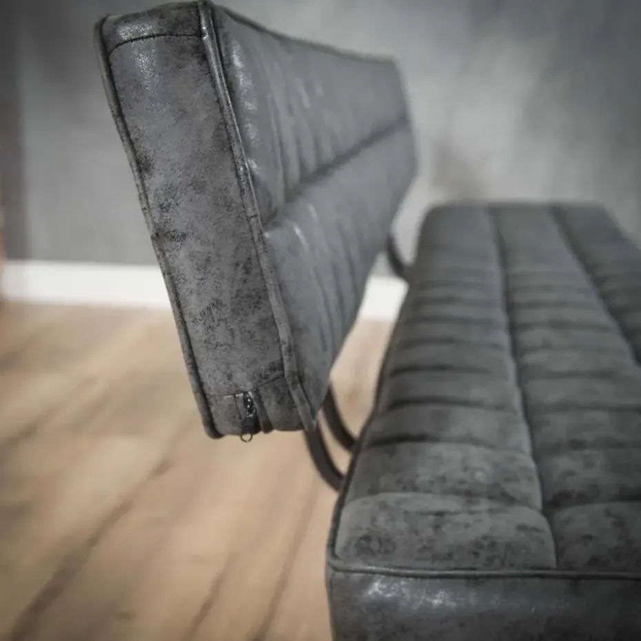 Eetkamerbank Zwart Kunstleer - 180cm - Kruisstiksel