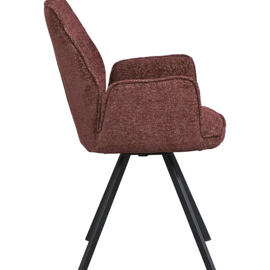 Eetkamerstoel Raffy met armleuning - stof - wijnrood