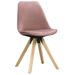 Eetkamerstoel Senja - velvet - roze - naturel hout