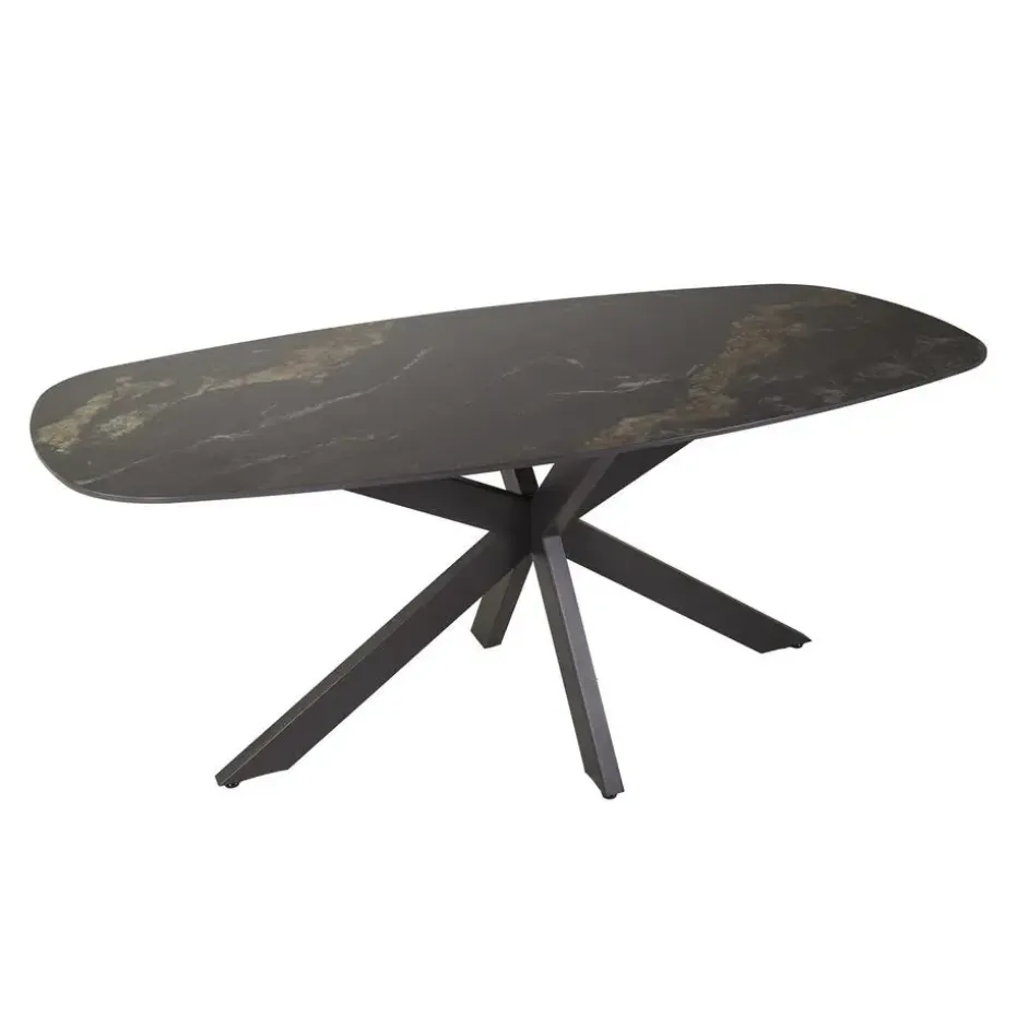 Eettafel - Deens Ovaal 180cm - Zwart Keramiek - Ceramic Fossil
