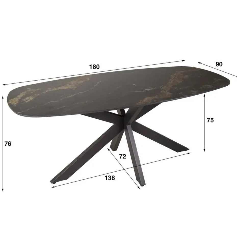 Eettafel - Deens Ovaal 180cm - Zwart Keramiek - Ceramic Fossil