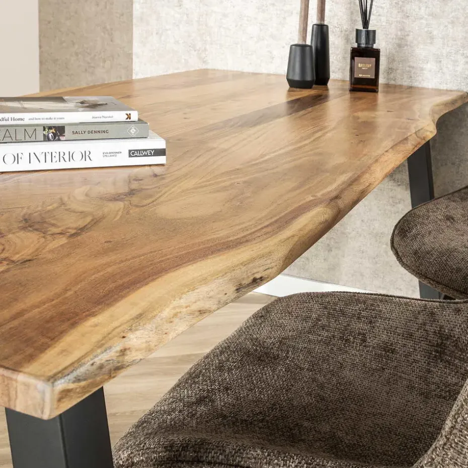 Eettafel Acaciahout - 180cm - Stalen Onderstel - Rechthoek