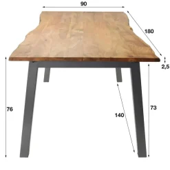 Eettafel Acaciahout - 180cm - Stalen Onderstel - Rechthoek
