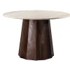Eettafel Ø120cm - Wit Travertin Blad - Bruin Onderstel