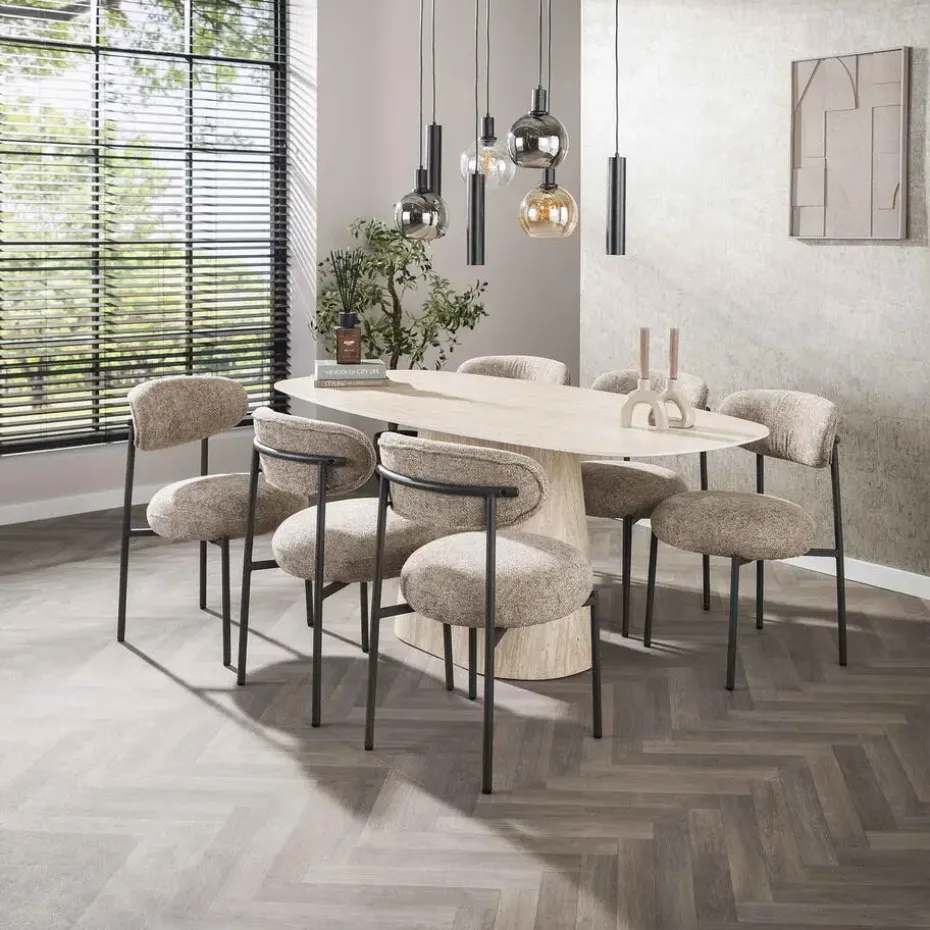 Eettafel Deens Ovaal - Travertin - 180x90x76cm - Centro