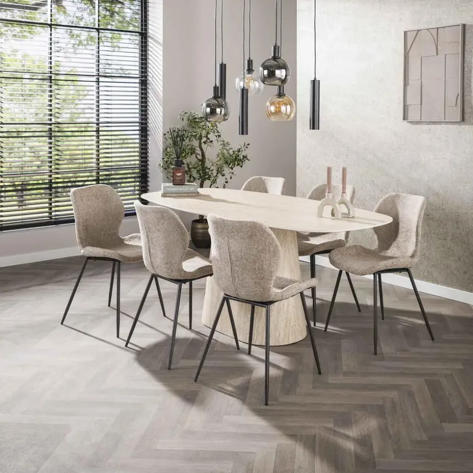 Eettafel Deens Ovaal - Travertin - 180x90x76cm - Centro