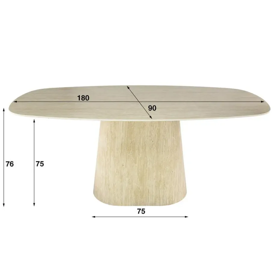 Eettafel Deens Ovaal - Travertin - 180x90x76cm - Centro