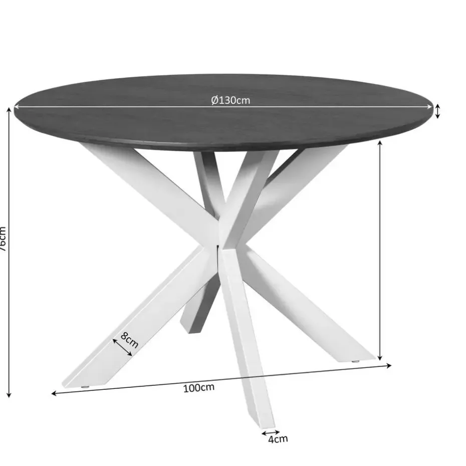 Eettafel Deens Ovaal Bruin/Zwart - 130x130x76cm - Madison