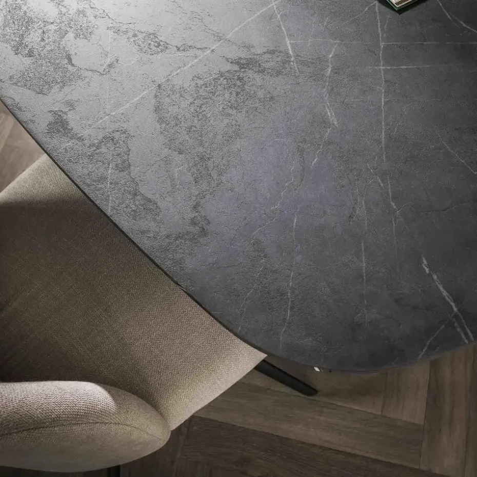 Eettafel Deens Ovaal 180cm - Zwart Marmerlook - 4-6 Personen