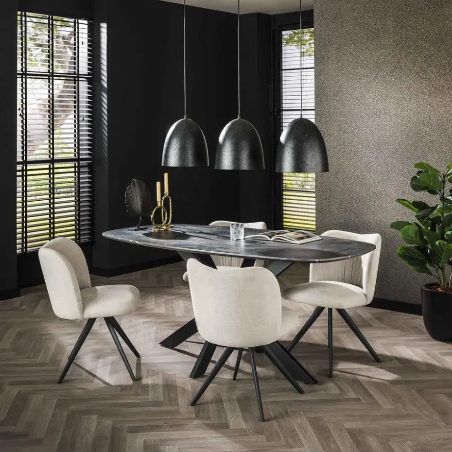 Eettafel Deens Ovaal 180cm - Zwart Marmerlook - 4-6 Personen