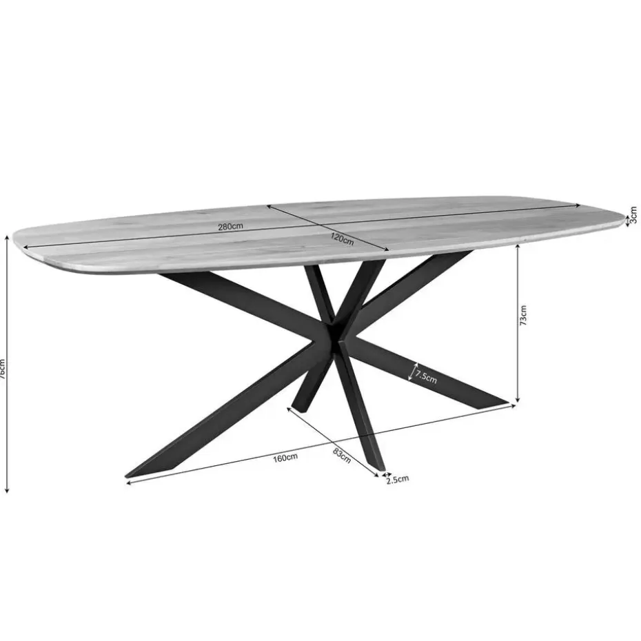Eettafel Deens Ovaal Naturel Hout - 280x120x76cm - Ferris