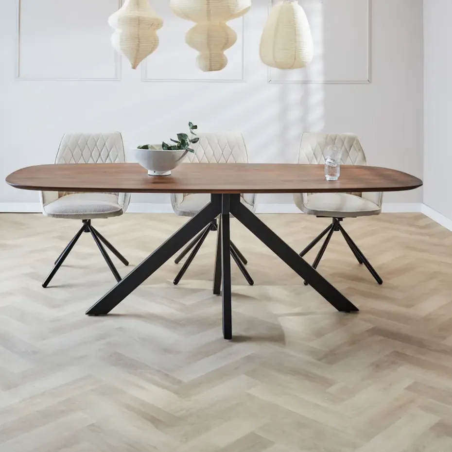 Eettafel deens ovaal Paris walnoot finish 200x100 cm - Hout - Bruin