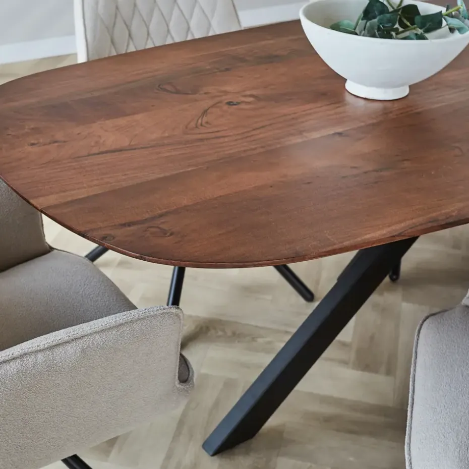 Eettafel deens ovaal Paris walnoot finish 200x100 cm - Hout - Bruin