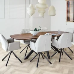 Eettafel deens ovaal Paris walnoot finish 220x100 cm - Hout - Bruin
