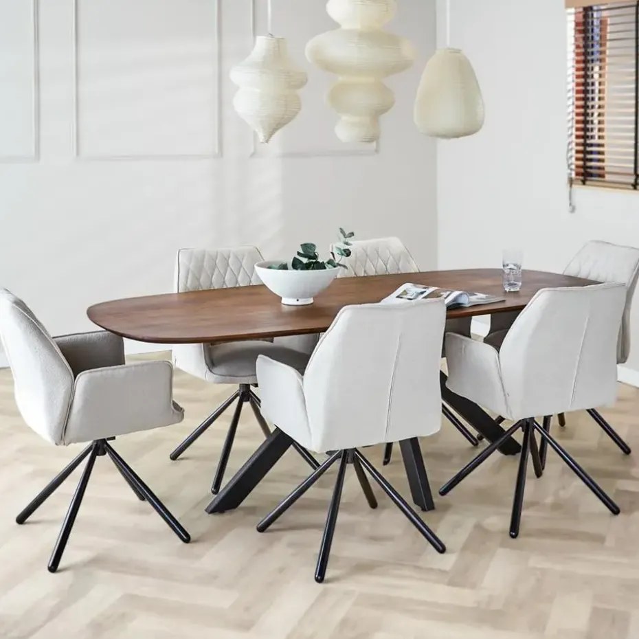 Eettafel deens ovaal Paris walnoot finish 220x100 cm - Hout - Bruin