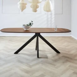 Eettafel deens ovaal Paris walnoot finish 220x100 cm - Hout - Bruin