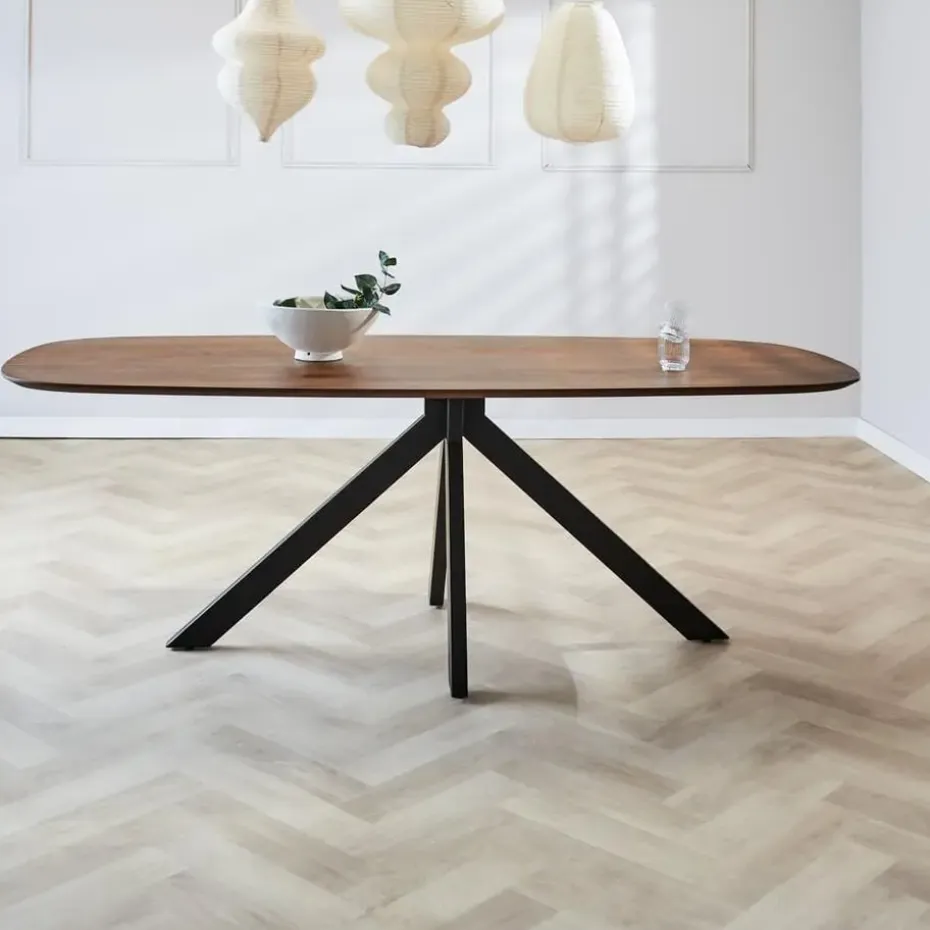 Eettafel deens ovaal Paris walnoot finish 220x100 cm - Hout - Bruin