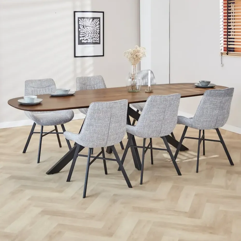 Eettafel deens ovaal Paris walnoot finish 240x100 cm - Hout - Bruin