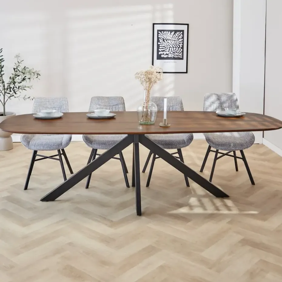 Eettafel deens ovaal Paris walnoot finish 240x100 cm - Hout - Bruin