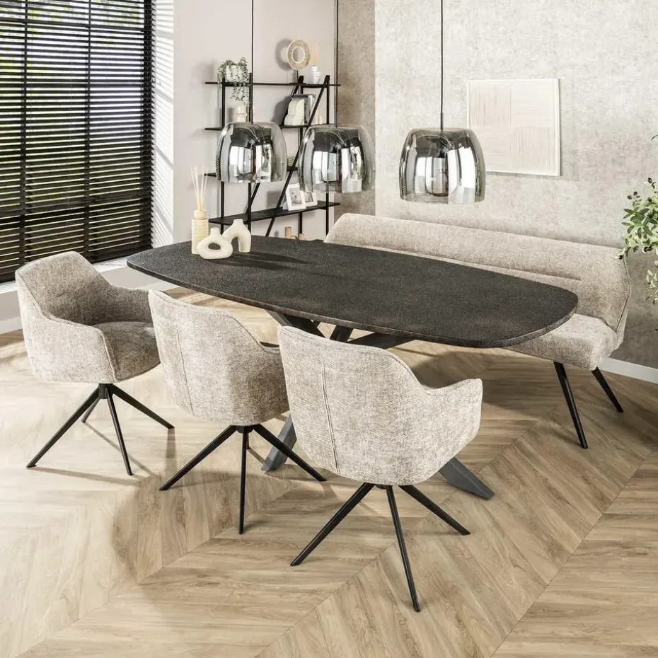 Eettafel Grijs Staal - 215x105x77cm - Metallic