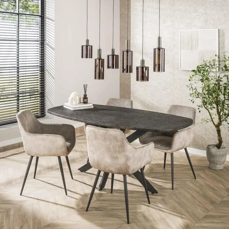 Eettafel Grijs Staal - 180x90x77cm - Metallic