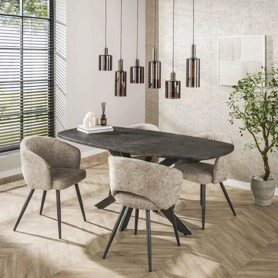Eettafel Grijs Staal - 180x90x77cm - Metallic