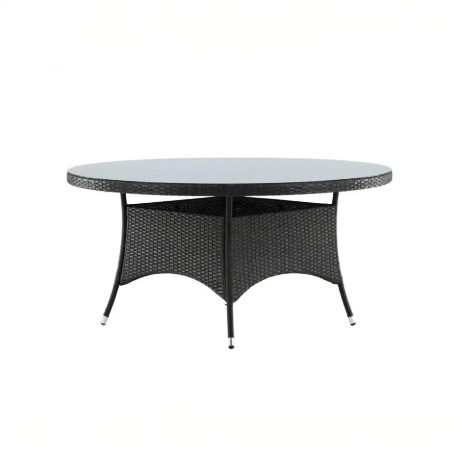 Eettafel Grijs Wicker/Glas - Ø90x74cm - Volta
