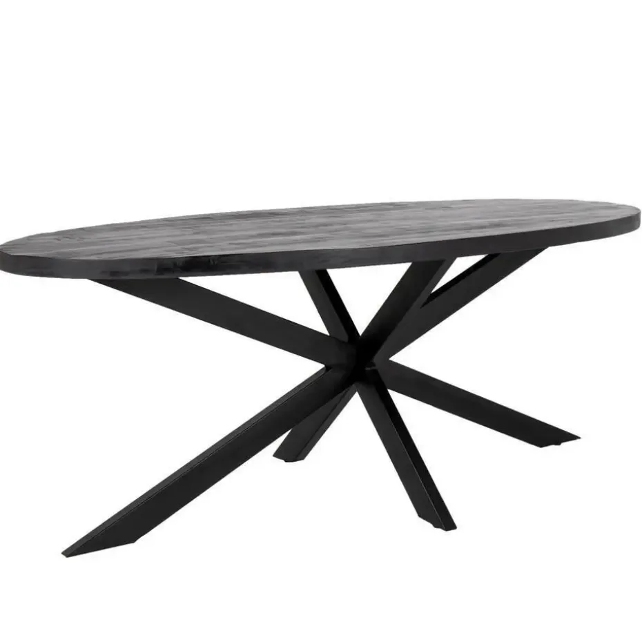 Eettafel Ovaal 220cm - Mangohout Zwart - Matrix-Poot - Mansour