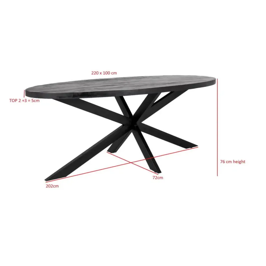 Eettafel Ovaal 220cm - Mangohout Zwart - Matrix-Poot - Mansour